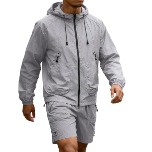 Mens Tracksuit 2 Piece Rain Jacket Cargo Shorts Set Waterproof Windbreaker — view 3