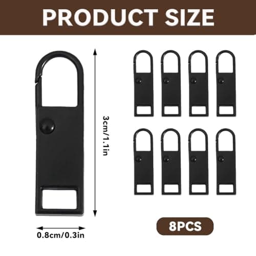8PCS Metal Zipper Pulls, Replacement Zipper Pull Repair Kit Removable for Luggage Clothing Suitcase Purses Zippe-r (Black) — view 4