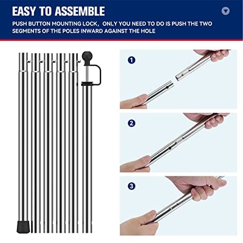 KOMCLUB Tarp Poles Adjustable Tent Pole Upgrade Thickened Stainless Steel Camping Tarp Pole for Outdoor Canopy Awning Rain Shelter-94.5 in Set of 2… — view 4