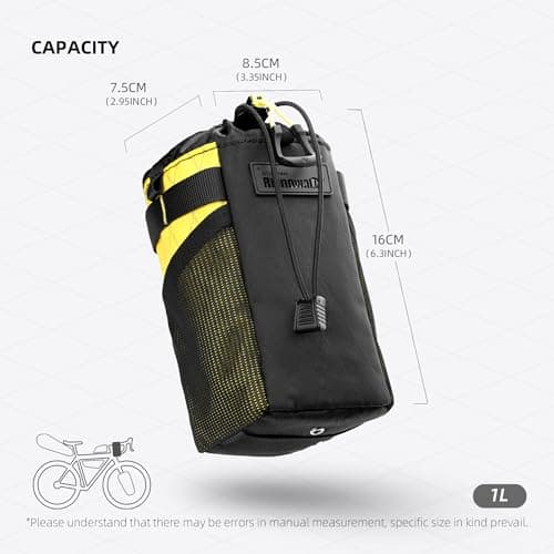 Rhinowalk Bike Water Bottle Bag with Quick Release, Insulated & Waterproof, 3-Point Mounting, Drain Hole, Side Mesh Pockets – Durable Nylon for MTB, Road, and Gravel Bikes（Black） — view 4