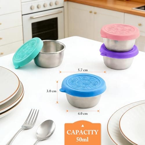 6 Pack Stainless Steel Sauce Pots with Silicone Lids - 1.6 oz (45 ml) — view 3