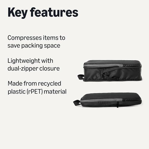Amazon Essentials Ultralight Compression Packing Cubes, Recycled Fabric, 2 Zippers, 4-Pack, Black, for Suitcases or Backpacks — view 2