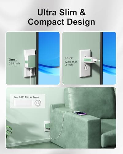 KWRNVO Flat USB Wall Charger 4 Ports Slim 65W USB-C/A Flodable Plug Fast Charging Block for iPhone 8/9/10/11/12/13/14/15 Multiport Power Charging Adapter for ipad and Galaxy Series S8-10 Green — view 4