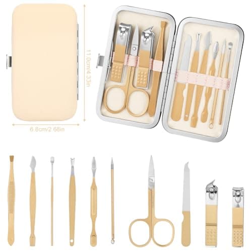 ALIIP Professional Manicure Set,10-Piece Stainless Steel Nail Clipper Kit with Leather Case, Portable Travel Nail Care Set for Women & Men, Press-Lock Design for Home & Gifting,Rose Gold — view 2