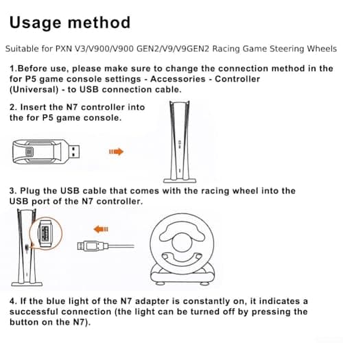 N7 Racing Wheel Adapter for PS5, One-Click Connection Receiver Compatible with PXN For V3 V9 V900 Models, Compact USB Converter for Seamless Gaming Setup, — view 3