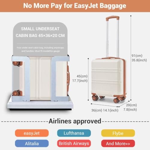 Kono Cabin Suitcase 45x36x20cm 16" ABS+PC Hard Shell Luggage for easyJet — view 3