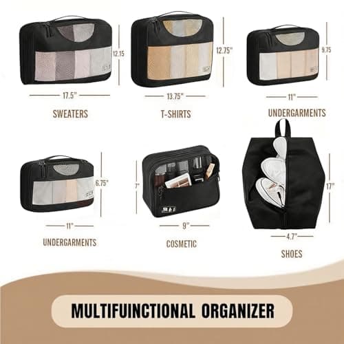 6 piece Packing Cubes Set for Travel, Luggage Organisers-Black — view 4