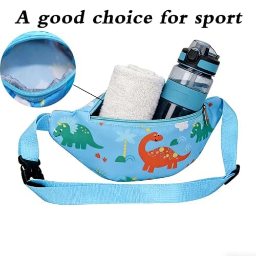 Dinosaur Bag,Kids Bumbags,Cartoon Lightweight Sling Bags,Running Bag,Children's Chest Bags,Dinosaur Fanny Pack Fabric Nylon Money Belt,for Toddler Girls Boys Running Hiking Travel Sports(Light Blue) — view 4