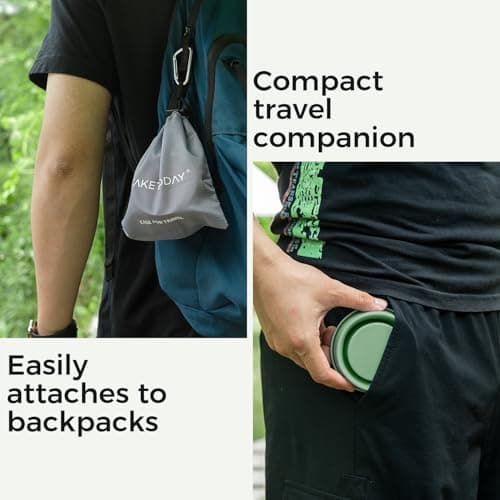 TakeToday Collapsible Travel Cup 8 Oz, Silicone Foldable Water Cup, BPA-Free with Lid & Waterproof Bag - Drinking Cup Set for Camping, Outdoors & International Travel, Navy — view 5