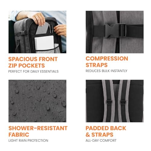 Bordlite EasyJet Cabin Backpack 45x36x20cm Grey – Underseat Cabin Bag for Ryanair, Wizz Air & 30+ Airlines, Lightweight Carry On Travel Backpack with Compression Straps & Laptop Storage — view 3