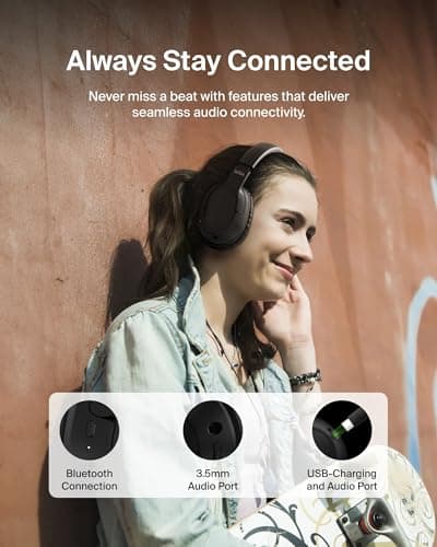 Belkin SoundForm Surround Bluetooth Over-Ear Headphones, Environmental Noise Cancelling Headphones, Wireless with 60H Playtime and Soft Ear Cups for iPhone, Galaxy, iPad, Travel, Home or Office, Black — view 5