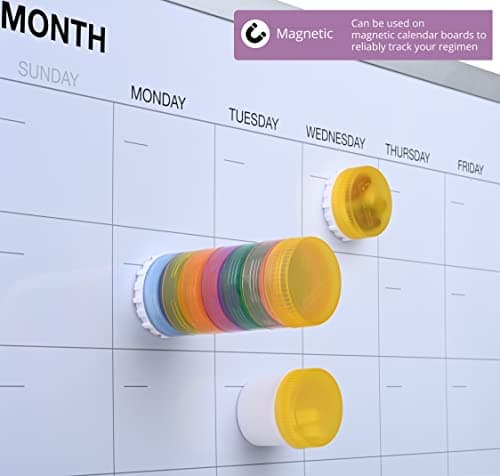 Pillzar 7-Day Portable Stackable Pill Organizer with 9 Compartments, 3 Lids and 3 Magnetic Adapters, Attachable to Magnetic Calendar or Any Magnetic Surface. Perfect for Travel or Home Use. — view 2