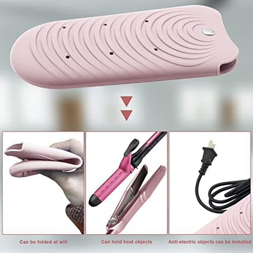 Heat Resistant Silicone Mat Pouch for Hair Styling Tools, Curling & Flat Irons Non-Slip Travel Cover, Small Portable Straightener Pad for Curler Wands Storage, Hot Waver (Pink) — view 5