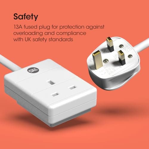 SLx Extension Lead 10m 1 Way Single Socket 13A UK Plug 3 Pin Mains Power Extension Cord Compact Travel Power Strip White — view 6