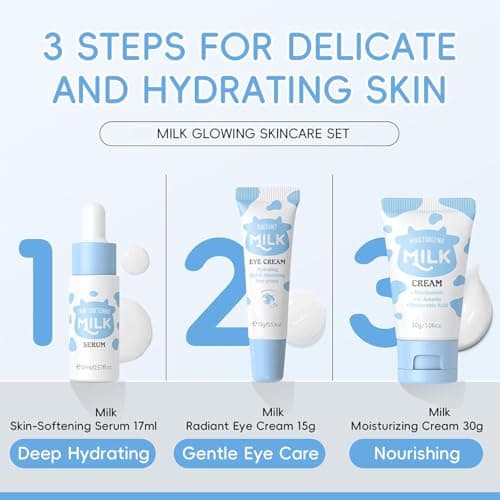 Milk Skin Care Sets & Kits, Milk Skincare Set for Love, Valentine's Day Gifts, Facial Kits for Women,3PCS Travel Skincare Set, Gifts for Women with Serum, Eye Cream, Moisturiser — view 4