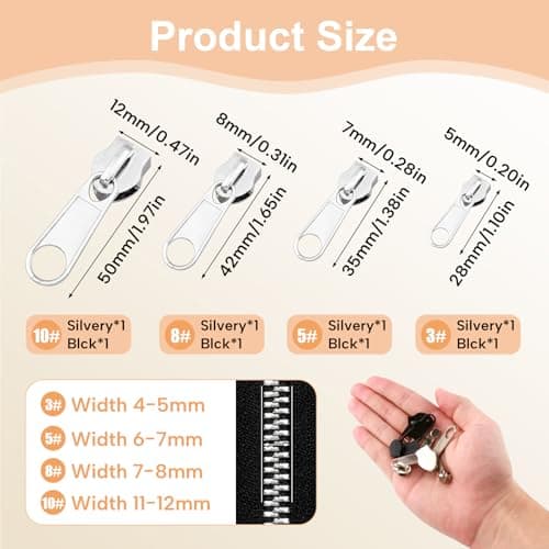 3#5#8#10# Zipper Repair Kit, 8 Pcs Zip Slider Replacement Zipper Head, Black & Silver Zip Repair Set, Zippers Replacement No Tools for Sleeping Bags Tents Coat Luggage Backpacks — view 2