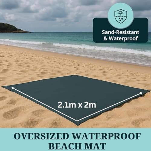 Kingsley & Harper Extra Large Beach Mat 210 x 200cm – Waterproof Sand-Resistant Picnic Blanket with Pegs and Carry Bag, Lightweight Outdoor Mat for Beach, Camping & Travel — view 3