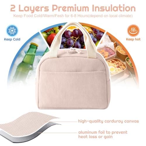 Crevice Insulated Portable Corduroy Lunch Bag 8L for Women and Men — view 2