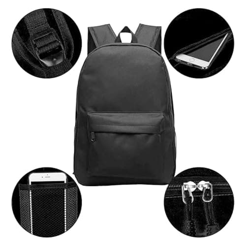 Plorede Black Backpack for School, Lightweight Daypack & Rucksack for Men, Women & Teenage Boys, Basic Book Bag for Students - Perfect for Travel, Work and Daily Use — view 3