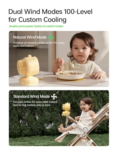JISULIFE Chic Stroller Fan 2026-Baby Cool Helper: Smart 120° Auto Oscillation with 100 Speeds, 21H Super-Long Battery, Portable Baby Fan for Crib, Stroller & Bedroom, Gift for Moms-Yellow(Clip) — view 5