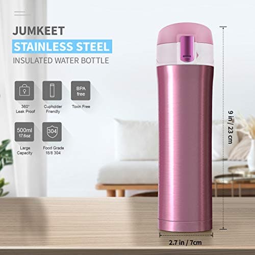JUMKEET Double Walled Vacuum Cup Flask Thermo,Stainless Steel Insulated Water Bottle | Flask for Hot and Cold Drinks Cup Travel Coffee Mug, Sports Water Bottle (A-Pink) — view 2
