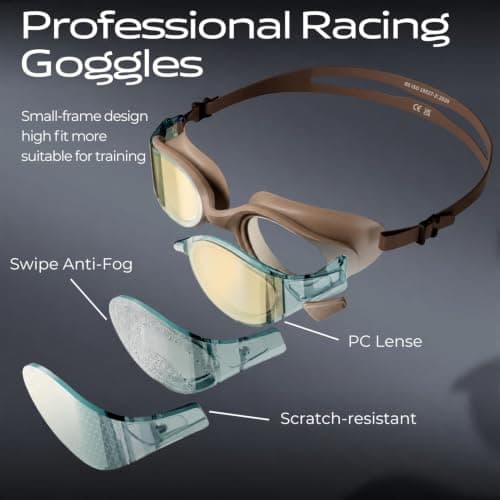 WATER TIME Adult Swimming Goggles with Wipe Anti-fog Leak-Proof, Brown — view 4