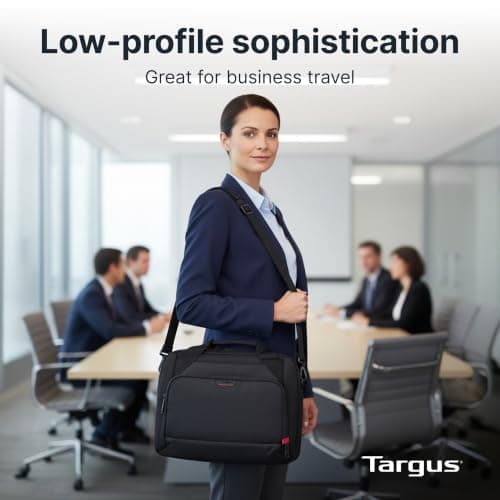 Targus 15–16 Inch Classic EcoSmart Laptop Briefcase – Slim Water-Resistant Laptop Bag with Padded Sleeve, Anti-Theft Zips, Shoulder Strap & Trolley Strap, Eco-Friendly Work Bag, Black (CN415GL) — view 6