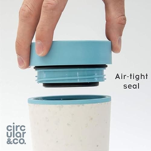 Circular and Co Mark I Model (PRE 2024) Reusable Coffee Cup 12oz/340ml - The World's First Travel Mug Made from Recycled Coffee Cups, 100% Leak-Proof (Cream & Faraway Blue) — view 4