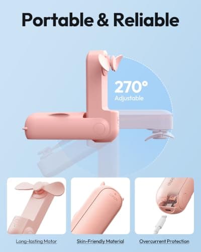 gaiatop Portable Handheld Fan, 3 in 1 Mini Fan Handheld [17h Max Cooling], Foldable Personal Fans Pocket Design, USB Travel Fans Portable, Lash Trip Summer Essential Cute Gifts for Women Girl, Pink — view 5