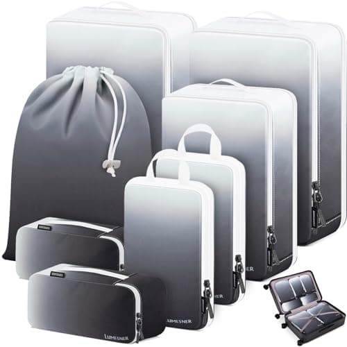 Compression Packing Cubes, Lumesner 8 Set Travel Packing Cubes for Carry on Suitcases, Compression Suitcase Organizers Bag Set & Travel Cubes (8-piece, Ombre: Day & Night)