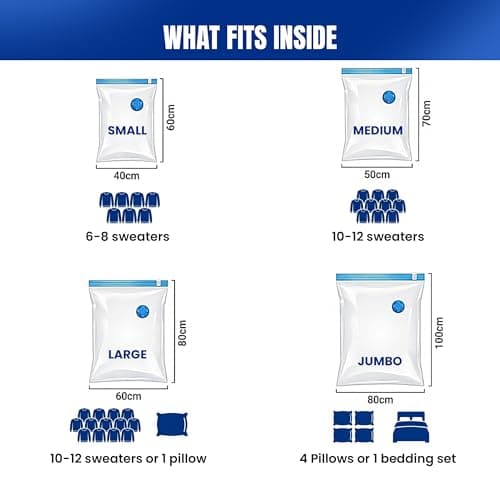 Clenvio Vacuum Compression Storage Bags with Free Hand Pump, 6 Pack Mixed Sizes, Transparent, Airtight Seal, Space Saver Bags for Clothes and Bedding, 7 Layers Premium — view 3