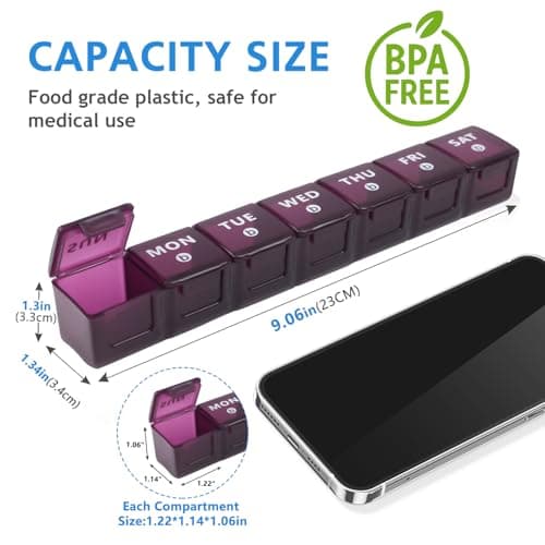 Large Pill Box Organiser, 2pack Weekly Travel Pill Organiser, Pill Boxes 7 Day 2 Times a Day Big Compartments Pill Case 14day XL Medication Tablet Dispenser for Fish Oil Vitamin Holder (Blue-Purple) — view 3