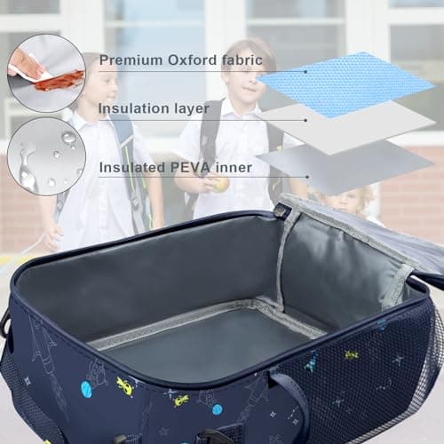 Clastyle Space Insulated Lunch Bag Star Large Thermal Cooler Bag for Kids Picnic Lunch Box Tote, Rocket — view 5