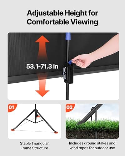 VEVOR Projector Screen with Stand, 60 Inch 160° Wide Angle Indoor Outdoor Projection Screen, 16:9 4K HD Wrinkleless Portable Tripod Screens with Carry Bag, for Movie Home Theater Office Presentation — view 3