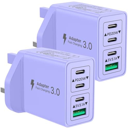 2-Pack USB C Plug, 40W USB C Charger Fast Charge 4 Port PD Type C Charging Plug + QC USBPlug UK USBC Power Adapter Multi Plugs Samsung Charger Plug for iPhone 16 15 Pro Max, iPad,Samsung,Google Pixel