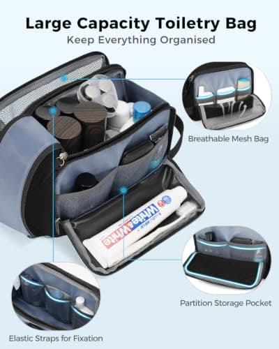 WANDF Waterproof Nylon Travel Toiletry Bag, Lightweight Portable Wash Bag Dopp Kit, Multifunctional Cosmetic Organizer Bag for Men & Women — view 3
