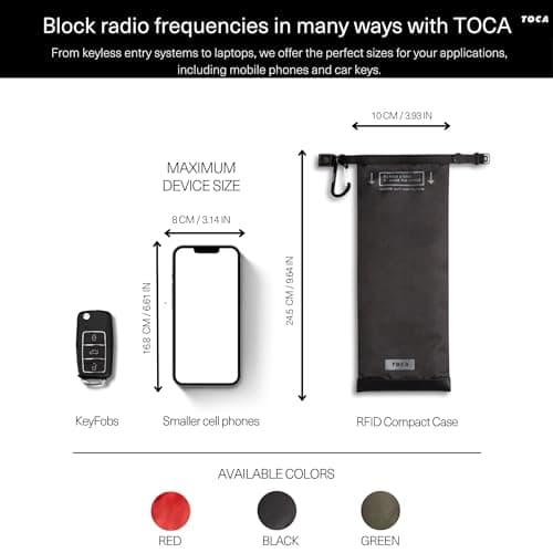 TOCA No Signal Sleeve - RFID Blocking Faraday Bag, Keyless Go & Smartphone/Laptop Protection, Data Privacy Shield, Water-resistant, Compact Black — view 4