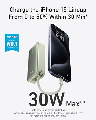 Anker Nano Power Bank,10,000mAh 30W Portable Charger,Built-in USB-C Cable — view 2
