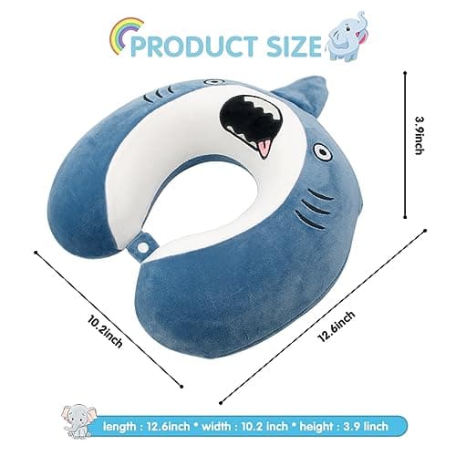 Samaly Kids Travel Pillow, Pure Memory Foam Animal U-Shaped Neck Pillow with Washable Cover, Comfortable in Any Sitting Position in Airplane,Car,Train for Kids, 1-Shark — view 2