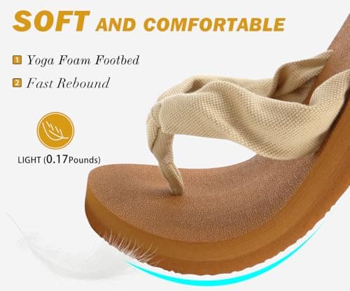 KuaiLu Flip Flops Women Fabric Support Sandals Beach Thong Beige Khaki 8 — view 3