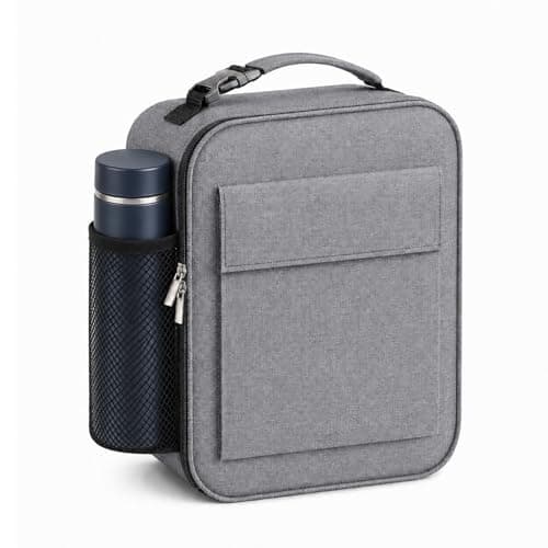 Lunch Bag for Men Women, Reusable Large Capacity Insulated Lunch Bag with Handle, Front Pocket and Side Mesh Holder, Portable Cool Bag for Work School Travel Picnic, Grey