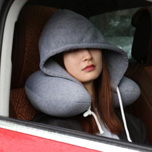 VICASKY 28x30x9 Hooded U Shaped Memory Foam Neck Pillow Cotton — view 3