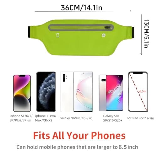 YITORMAN Slim Running Belt,Running Waist Packs,Running Band for iPhone,Waist Bag for Workout Jogging,Walking,Travel Money Belt Running Gift Gear Accessories (Fluorescent Yellow) — view 6