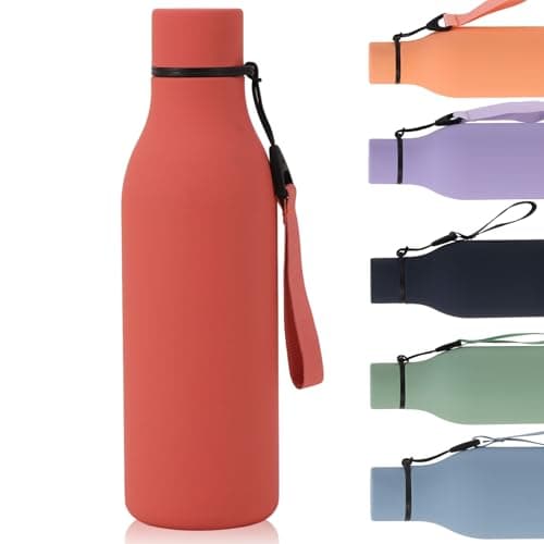 Water Bottle with Strap 550ml, Stainless Steel Water Bottle, Double Wall Insulated Flask Bottle Keeps 24H Cold/12H Hot, Leakproof Metal Drinks Bottle, BPA-Free for Travel, Gym, Hiking (Red)