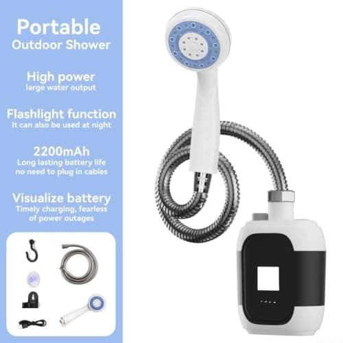 TONIXY Portable Camping Shower With Integrated Light Rechargeable Electric Pump Waterproof Outdoor Bathing Set For Hiking And Festivals Black Color Compact Design — view 2