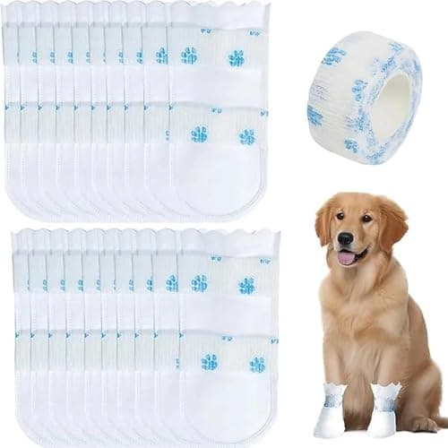 AYZDJ 20 Pairs Disposable Pet Booties - Waterproof Dog Shoes & Cat Paw Protectors for Walking, Wound Licking Prevention, Indoor/Outdoor Use, Reusable Protective Socks