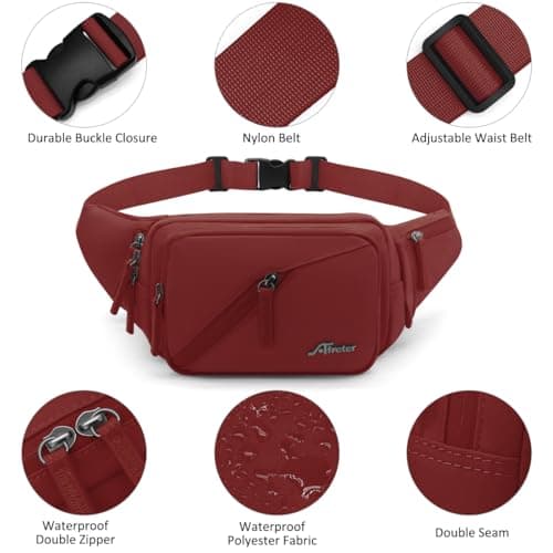 REETEE Bum Bag Fanny Pack Men Women Water Resistant Waist Packs Sports Waist Bag with Bottle Holder, Walking Waist Pack Bumbag with Adjustable Belt for Running Travel Cycling Outdoor Sport (Wine Red) — view 5