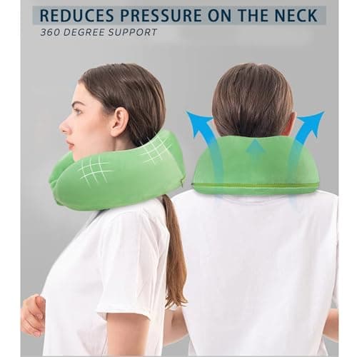 FEUFOAM Neck Travel Pillow for Travel Soft Memory Foam Pillows Lightweight Breathable Airplane Pillow Support Head and Chin Perfect for Camping Train Car Office Rest Green — view 3