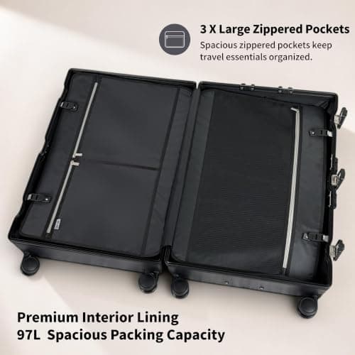 Zipperless Polycarbonate Suitcase – Hard Shell Large Check-in Luggage with Dual TSA Locks, Silent Spinner Wheels & Aluminium Alloy Handle (28-Inch, Black) — view 4