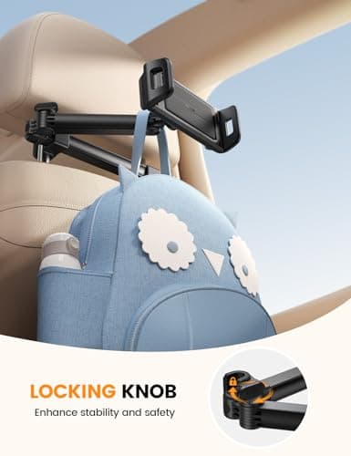 Lamicall Car Headrest Tablet Holder - [Foldable Clip] Extendable Car Tablet Mount for Kids, 360° Rotating Backseat Mount for iPad Pro 13/11/10.5/9.7, Air Mini 7 6 5 4 3, Tab, Phone, 5.4-13” Devices — view 2
